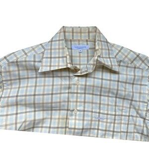 ALEX CANNON, size Medium, Men's yellow, blue,brown Checkered Shirt, button up
